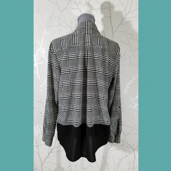 Talbots Black Houndstooth Print Popover Blouse - Picture 4 of 5